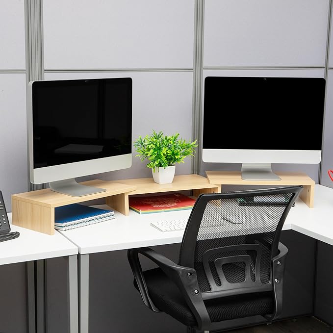 Mind Reader Dual Monitor Stand, Desktop Organizer, Laptop Riser, Office, MDF, 51.25"L x 9.25"W x 4.75"H, Brown