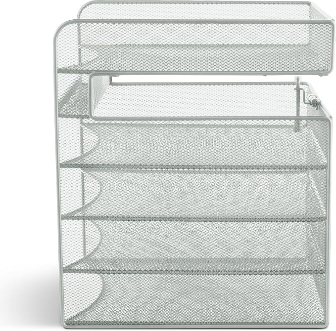 Safco Onyx Hanging Desktop Organizer with 5 Horizontal Trays, Under-Desk Storage. Fits Tables 1.75" Thick and Under, Silver