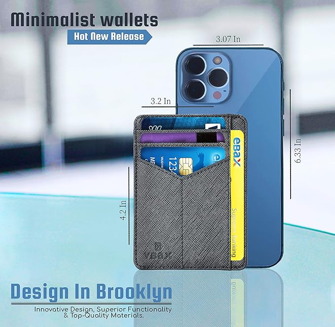 RFID Slim Wallet for Men Women, 8 Card Slot Leather Minimalist Front Pocket Credit Card Holders Carbon Fiber Leather Black