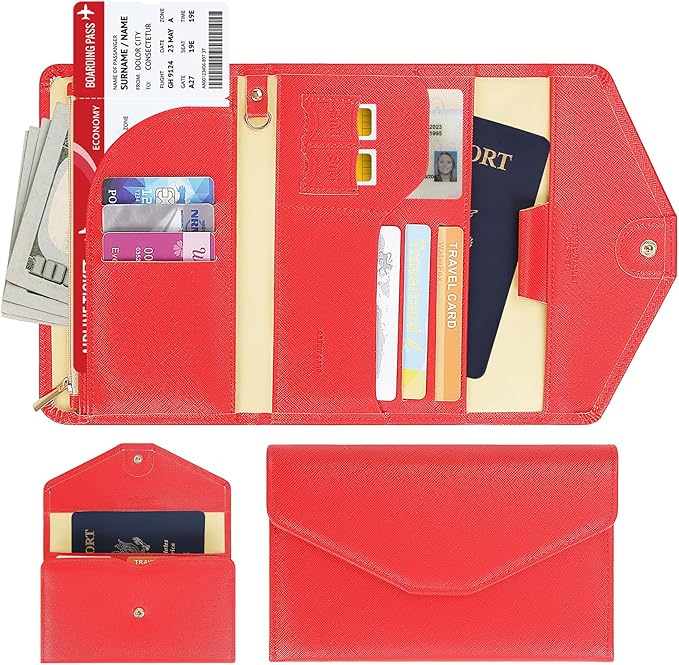 ZOPPEN Mulit-purpose Rfid Blocking Passport Holder Travel Wallet (Ver.4) Passport and Vaccine Card Holder ComboTri-fold Document Organizer Travel Essentials