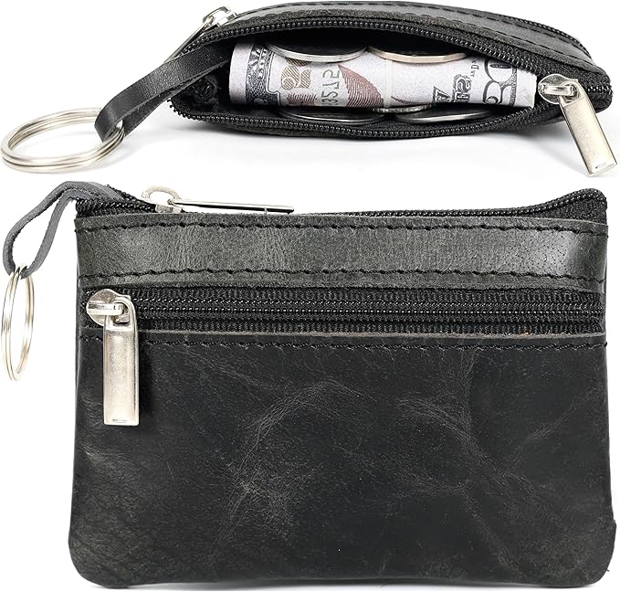Coin Purse for Men,Coin Pouch for Men,Genuine Leather Mens Tray Purses Coin Purse Cash Change Wallet Key Holder Money Pouch (Black)