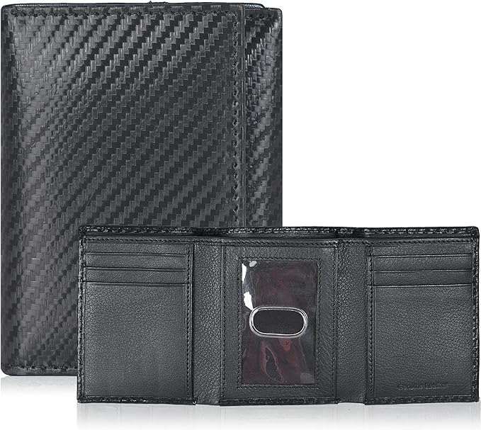 Tri fold Leather Wallet for Men with RFID | Slim Wallets for Men with 1 ID and 6 Credit card slots | Front Pocket Minimalist