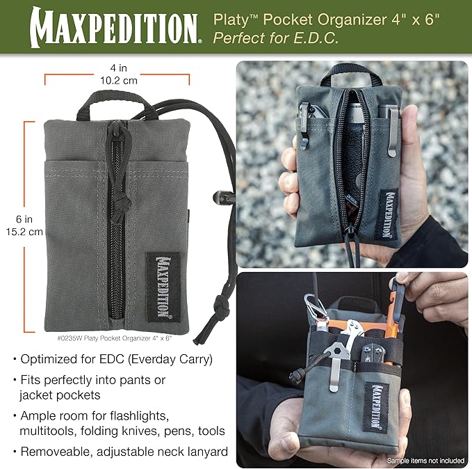 MAXPEDITION Platy Pocket Organizer, Durable EDC Tool Pouch for Men, Neck Wallet with Paracord Lanyard, Holds Flashlight, Multitool, Pen, Notebook