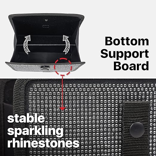 KMMOTORS Jopps Bling Car Trash Can – Foldable Diamond-Style Bin with Strap, PU Leather & Oxford, Waterproof, Sparkly Cubic Finish for Glam Interiors (Medium, Diamond Black)