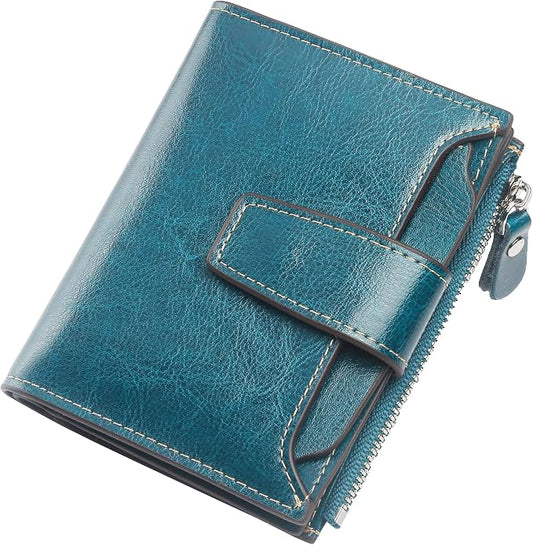 Lavemi Small Compact Women Wallet RFID Blocking Genuine Leather Bifold Purse with ID Windows