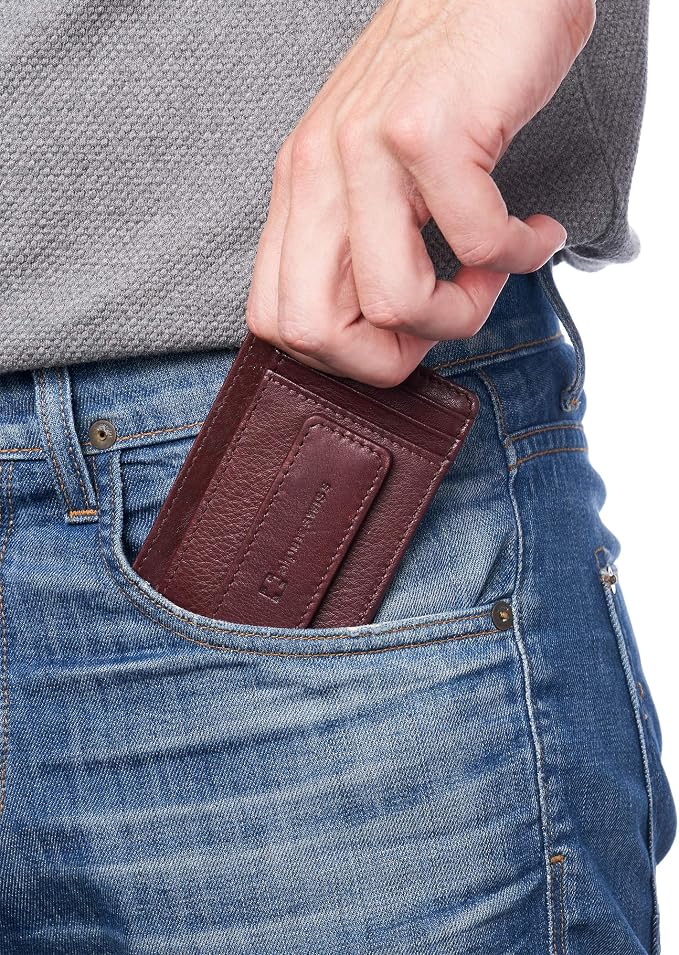 alpine swiss Harper Mens RFID Slim Money Clip Front Pocket Wallet Minimalist Leather ID Card Holder | RFID