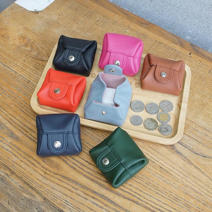 Cockatoo Genuine Leather Coin Pouch Change Holder, Mini Snap Pocket Wallet for Men Women (Black, Large)