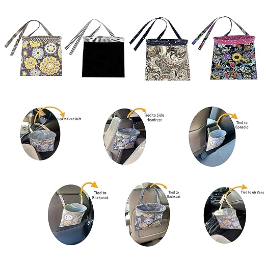 Car Trash Bag Hanging Front Seat Back Seat Headrest Console - Car Trash Bin with Reusable Waterproof Liner and Disposable Bags - Car Waste Basket (Large Grey)