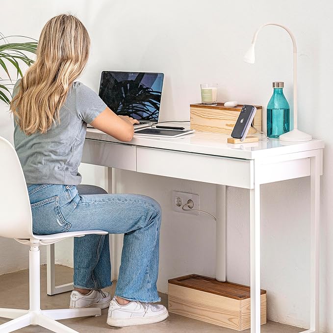 NATURE SUPPLIES Set of Two Natural Wood Cable Management Box, Large and Medium Cord Organizer to Hide Wires and Power Strips for TV, Desk, Computer, Router, Cable Storage and Cord Organization