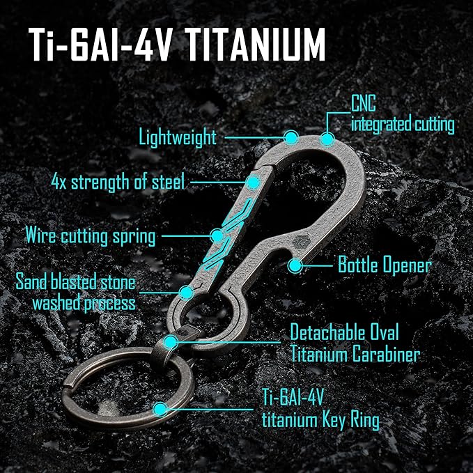 KeyUnity KM01 Titanium EDC Keychain Clip with Bottle Opener, Quick Release Carabiner Key Ring Holder for Men