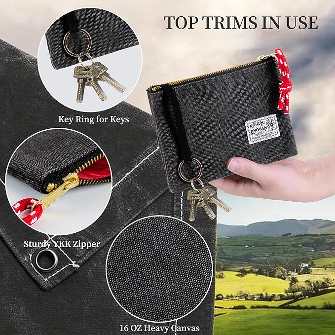 Rough Enough Passport Wallet for Men Women Compact Travel Pouch for Documents ID Essentials with Key Ring Heavy Duty Canvas