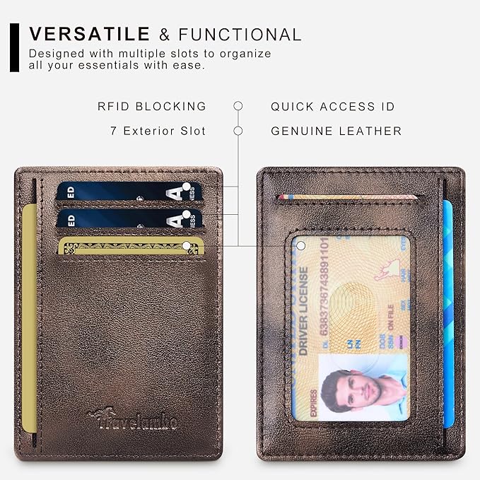 Travelambo 100% Genuine Leather Wallet for Men and Women, Slim Minimalist RFID Blocking Front Pocket Credit Card Holder with Gift Box(Galaxy Coffee)