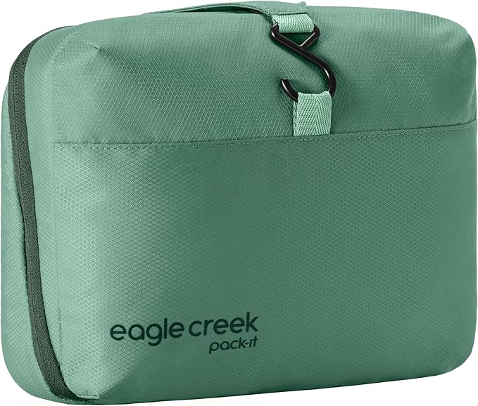 Eagle Creek Pack-It Hanging Toiletry Kit - Dual Compartment Toiletry Kit for Keeping Small Items Organized - Water Resistant - Top Grab Handle - Zipper Pouch - Willow Green