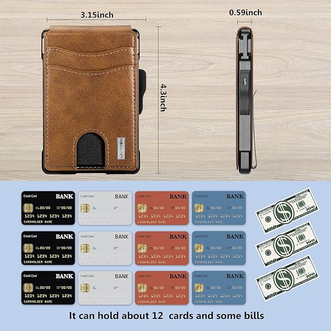 umoven Wallet for Men - with Money Clip Slim Leather Slots Credit Card Holder RFID Blocking Bifold Minimalist Wallet (Brown) | with Money Clip, Slim, Slots, Credit Card Holder, RFID Blocking, Bifold