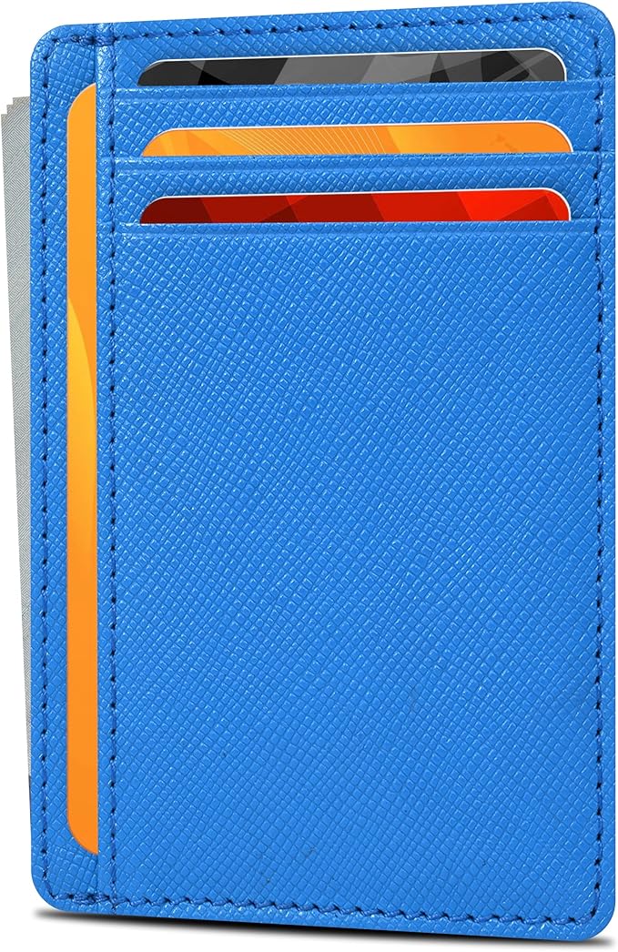 Real Leather Slim Minimalist Wallet for Men and Women -RFID Blocking Front Pocket Thin Credit Card Holder Stylish Wallets (Water Blue)