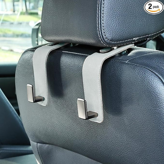 Car Seat Back Hook Metal with Suede Universal Vehicle Headrest Hangers Interior Storage Organizer for Purse Handbag Coat Grocery Bags 2 Pack Light Gray