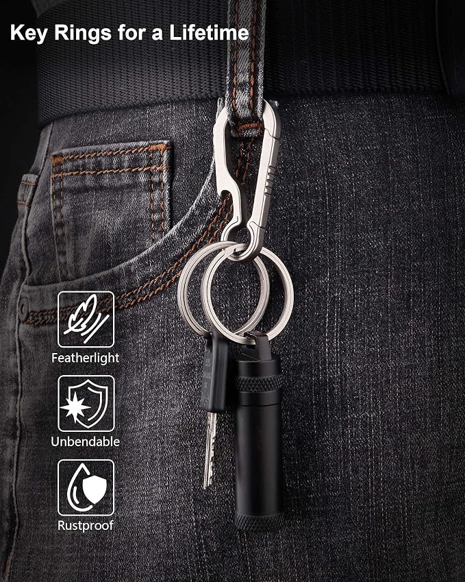 Titanium Key Rings Heavy Duty Side Push Split Key Chain Rings for Key Carabiner Quick Release Keychain