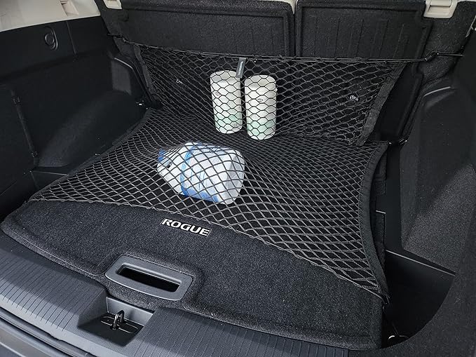 Floor + Back Seat Style Automotive Elastic Trunk Mesh Cargo Net for Nissan Rogue 2021-2026 - Premium Trunk Organizer and Storage - Luggage Net for Crossover - Best Car Organizer for Nissan Rogue