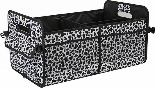 AOKJOY Car Trunk Organizer Car Storage Organizer Collapsible Multi Compartment Car Organizer Adjustable Straps Car Organizer for SUV(Cow)