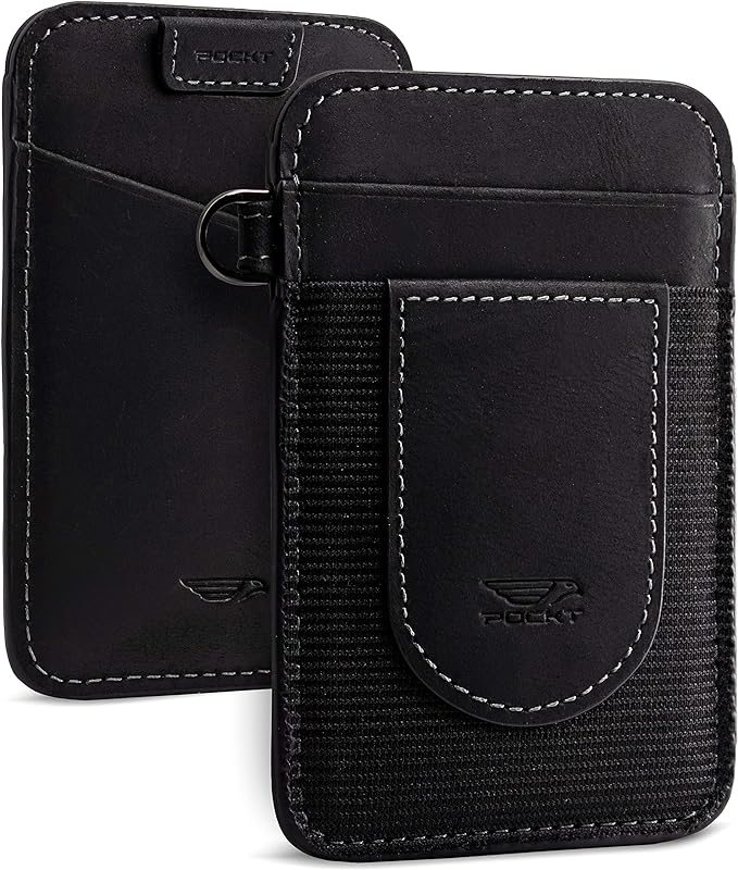 POCKT Card Holder Wallet For Men and Women - Slim Minimalist Front Pocket Wallet Elastic Credit Card Holder Genuine Leather RFID Blocking Card Case Wallets
