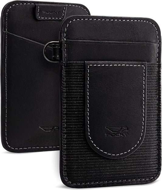 POCKT Card Holder Wallet For Men and Women - Slim Minimalist Front Pocket Wallet Elastic Credit Card Holder Genuine Leather RFID Blocking Card Case Wallets