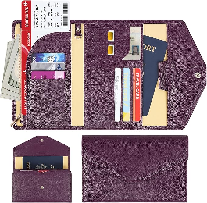ZOPPEN Mulit-purpose Rfid Blocking Passport Holder Travel Wallet (Ver.4) Passport and Vaccine Card Holder ComboTri-fold Document Organizer Travel Essentials