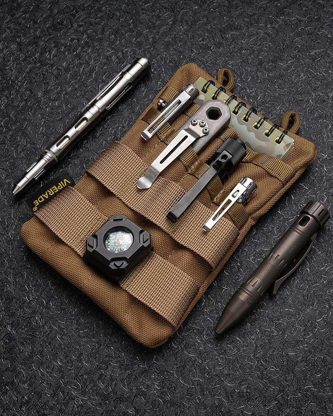 VIPERADE VE4 Tool Pouch, Nylon Pocket Organizer with 2 Pockets and 4 Small Tool Storage EDC Gears, Best Gift to Keep Organized, Hold Your Flashlight/Pocket Knife, Tactical Pen, Notebook