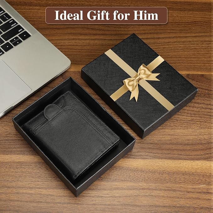 BAIGIO Genuine Leather Wallets for Men, Large Capacity Mens Bifold Wallet Leather RFID Blocking with Huge Zip Coin Pocket, 14 Credit Card Slots, Men's Cash Wallet in Gift Box, Black