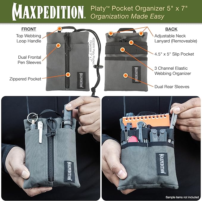 MAXPEDITION Platy Pocket Organizer, Durable EDC Tool Pouch for Men, Neck Wallet with Paracord Lanyard, Holds Flashlight, Multitool, Pen, Notebook