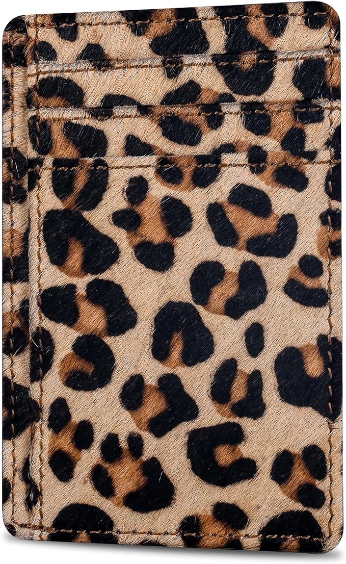 Oak Leathers Leather Slim Minimalist Wallet for Men & Women RFID Front Pocket Leather Card Holder Wallets (Small Leopard)
