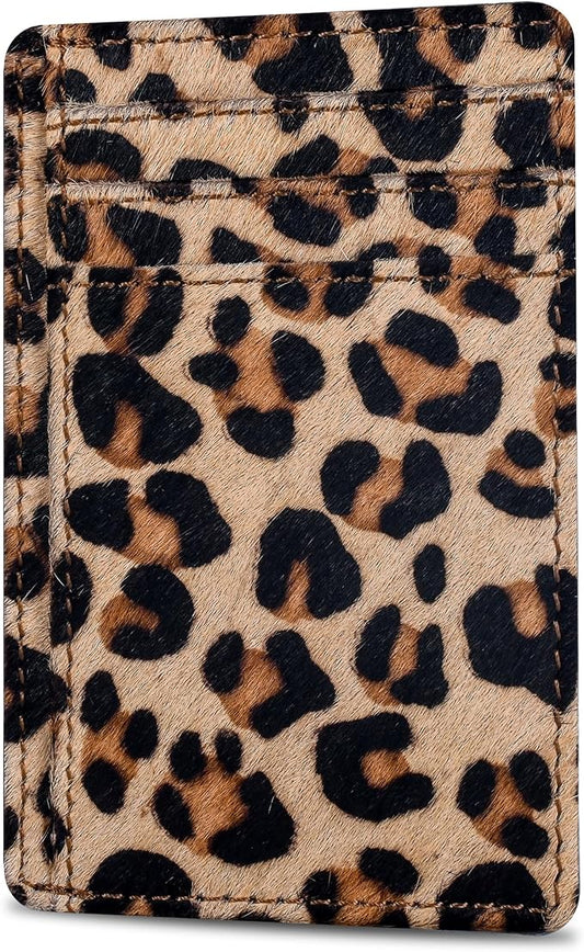 Oak Leathers Leather Slim Minimalist Wallet for Men & Women RFID Front Pocket Leather Card Holder Wallets (Small Leopard)