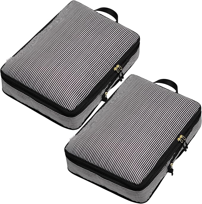 Extra Large Compression Packing Cubes for Checked Luggage, Lightweight Suitcase Organizers & Space Saver Bags - Travel Cubes for Packing - Travel Essentials - 2pc Set, X-Large - Black Stripe