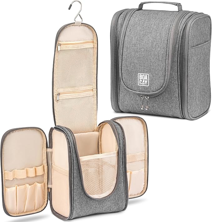 BOACAY Hanging Travel Toiletry Bag for Women and Men, Makeup Bag, Bathroom & Shower Organizer Kit for Accessories, Cosmetics, Travel Essentials