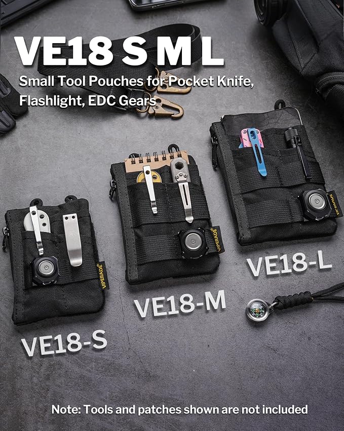 VIPERADE VE18-M EDC Pocket Pouch, Slim EDC Organizer with 3 EDC Slots+2 Zipper Pockets, 1 Large Pocket for Notebook or Cellphone, EDC Pouch for Men