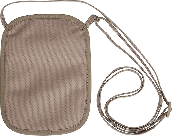 eagle creek RFID Blocker Neck Wallet - Durable and Lightweight Travel Passport and Valuables Organizer with Hook and Loop Closure and Adjustable Neck Strap, Tan