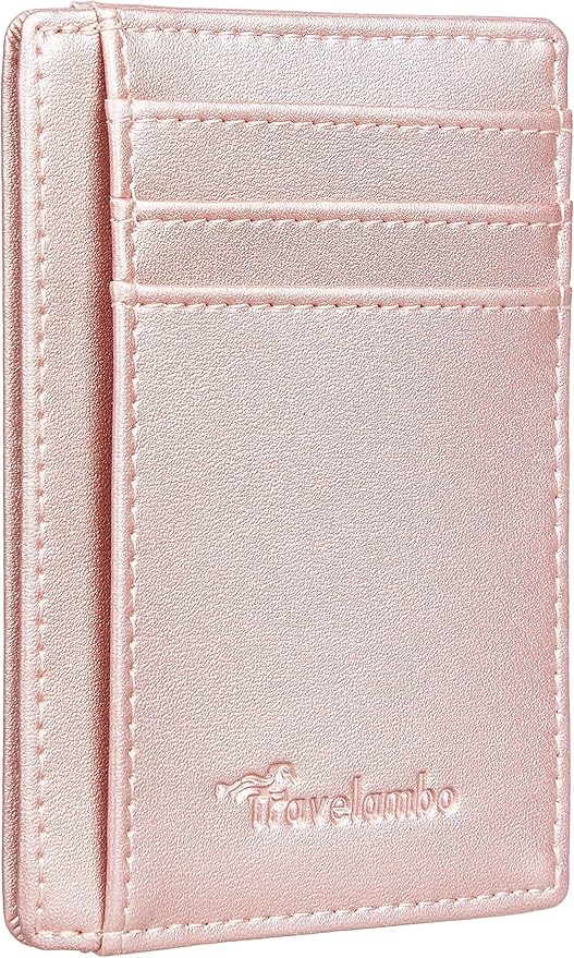 Travelambo Front Pocket Minimalist Leather Slim Wallet RFID Blocking Medium Size
