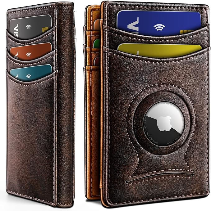 BULLIANT Men Airtag Wallet,Slim Wallet Money Clip Card Holder Magnetic Closure 12 Cards in Front Pocket RFID Blocking