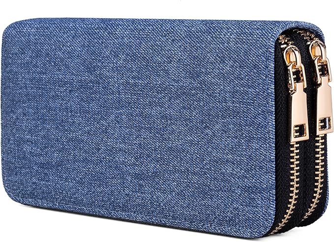 Denim Wallets for Women Ladies Large Capacity 2 Zipper Wallet Ladies Jean Purse Credit Card Holder