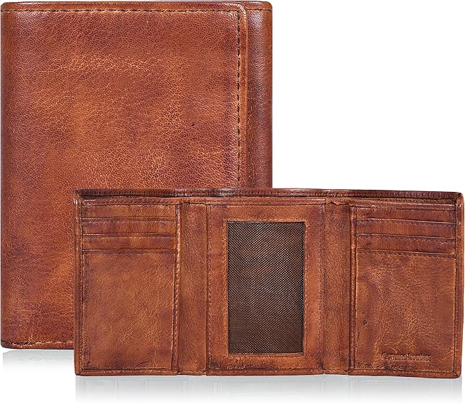 Tri fold Leather Wallet for Men with RFID | Slim Wallets for Men with 1 ID and 6 Credit card slots | Front Pocket Minimalist