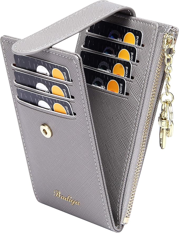 Badiya Slim Women Wallet RFID Blocking Bifold Compact 9 Card Slots Holder Wallets Soft Leather with Zipper Coin Pocket 2 ID Window