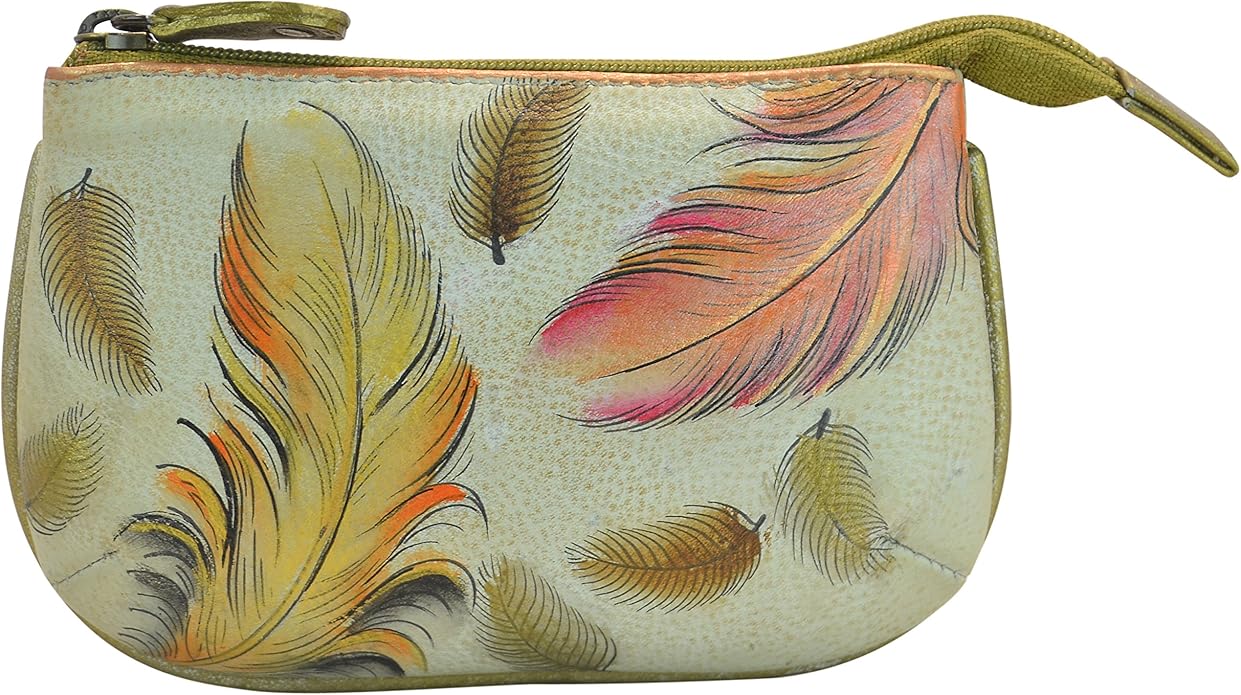Anuschka Women’s Hand-Painted Genuine Leather Medium Zip Pouch - Coin and Key Pouch - Zippered, 2 Key Fobs