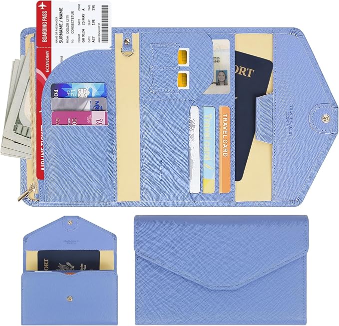 ZOPPEN Mulit-purpose Rfid Blocking Passport Holder Travel Wallet (Ver.4) Passport and Vaccine Card Holder ComboTri-fold Document Organizer Travel Essentials