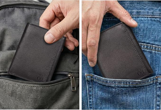 Tri fold Leather Wallet for Men with RFID | Slim Wallets for Men with 1 ID and 6 Credit card slots | Front Pocket Minimalist