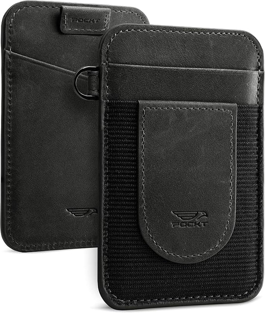 POCKT Card Holder Wallet For Men and Women - Slim Minimalist Front Pocket Wallet Elastic Credit Card Holder Genuine Leather RFID Blocking Card Case Wallets