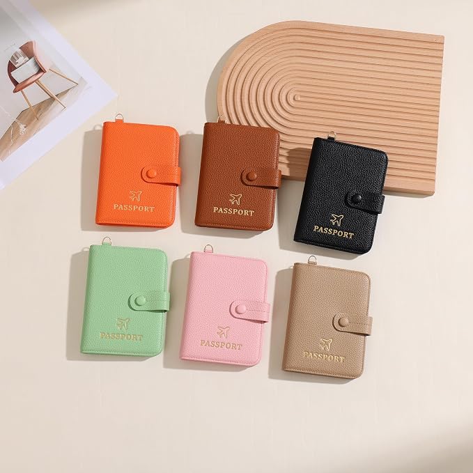 Passport Holder RFID Protected Wallet and Luggage Tag with Protection Cover Travel Accessories Leather Card Case Organizer for Women Men (Pink)
