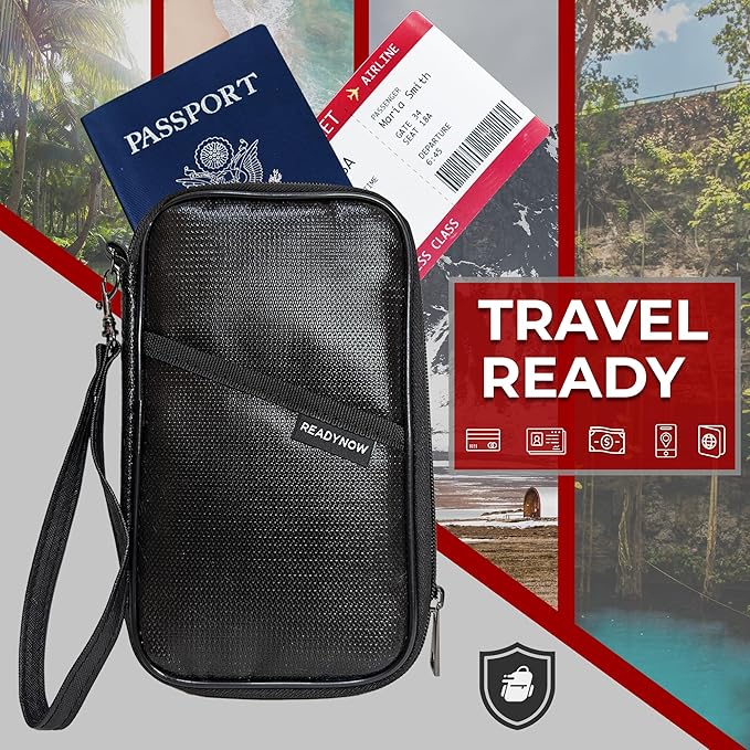 Fireproof Travel RFID Blocking Passport Holder Wallet - Ready Now Bags - Multi-functional Organizer for Men and Women, Large Family Capacity for Passports, Cards, and Documents, 8.9in x 4.8 in x 0.7in
