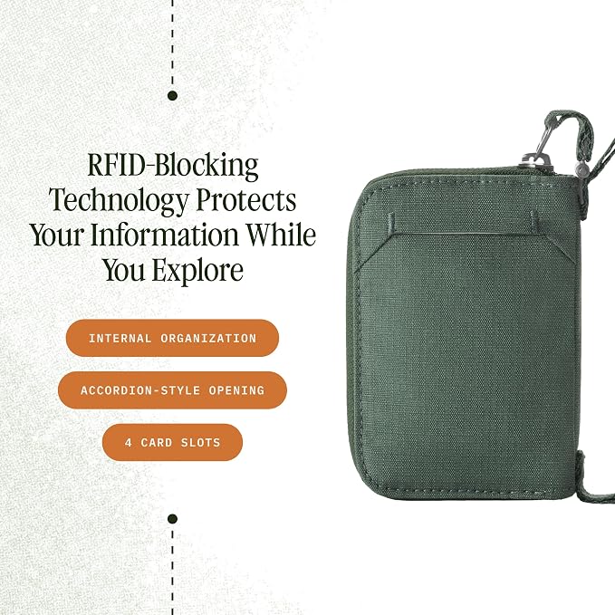 Eagle Creek Stash RFID Wallet – Slim Travel Wallet with RFID Blocking – Secure Passport, Cards & Cash – Lightweight, Water-Resistant Nylon – Zipper Closure – Unisex Design - Grass Green