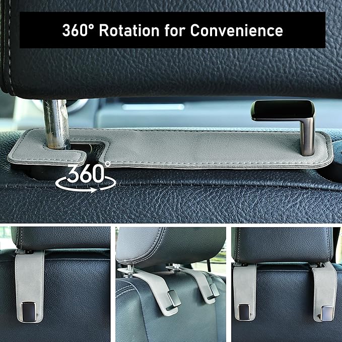 Car Seat Back Hook Metal with Suede Universal Vehicle Headrest Hangers Interior Storage Organizer for Purse Handbag Coat Grocery Bags 2 Pack Light Gray