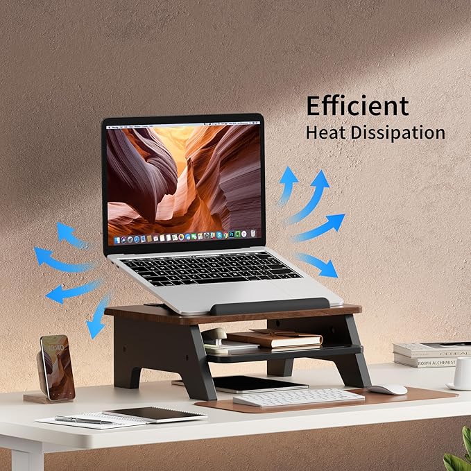 2-Tier Laptop Stand,Adjustable Riser,Desk Organizer Accessories Ventilated Cooling Ergonomic Computer Holder 10-15.6" Notebook,Desktop Storage Compatible with MacBook,Dell,HP,Lenovo