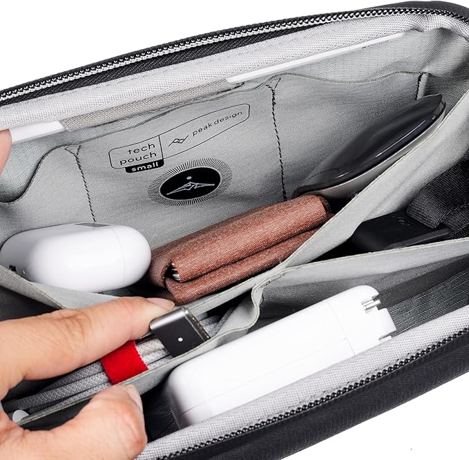 Peak Design Small Tech Pouch, Charcoal, Electronics Organizer for Travel or Everyday Carry, Origami-Style Storage, Cable Pass-Through, Weatherproof Recycled Nylon, Gear Carry Bag for Men and Women